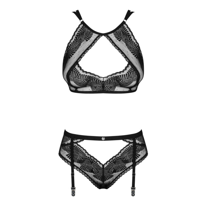Комплект Obsessive Allastia 2-pcs set black S/M, регульовані бретелі, багаторівнева застібка