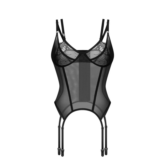 Корсет Obsessive Arrowel Black corset L/XL, з підв’язками для панчіх