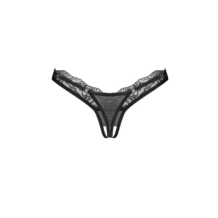 Трусики-стрінги з мереживом Obsessive Arrowel Black crotchless thong L/XL