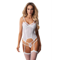 Корсет Obsessive Arrowel White corset S/M, з підв’язками для панчіх