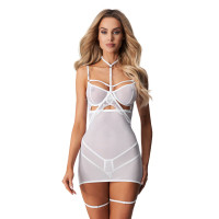 Бебі-дол Obsessive Arrowel White chemise L/XL, з декоративним чокером та гартерами
